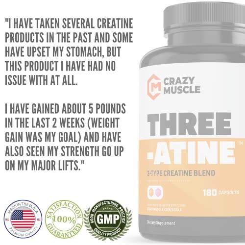 Crazy Muscle Creatine Monohydrate Capsules - Easy to Swallow - High Absorption - Keto Friendly Three-Atine Blend for Muscle Endurance Growth and Repair - 5g of Creatine per Serving - 1 Month Supply - Image 6