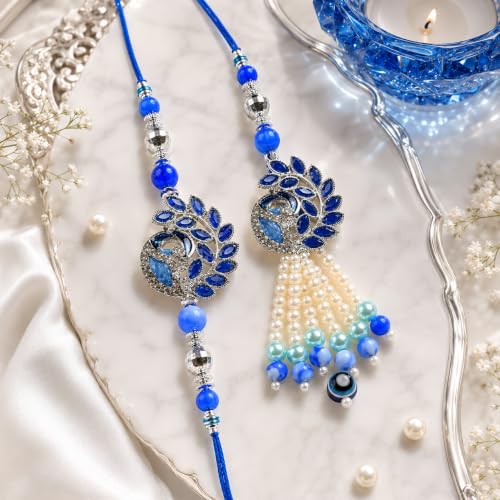 Image of CraftVatika Rakhi Gift for Brother Bhabhi, Premium Peacock Couple Rakhi Gift Combo for Bhaiya Bhabhi Designer Rakhis for Bhabhi with Magnet, Fridge Magnet for Fridge Door Decor, Rakshabandhan Gift