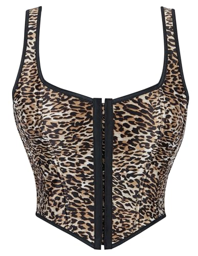 Mealah Women's Leopard Lace-Up Bustier Corset Top - Sexy Comfort Straps Fashion Corset Top
