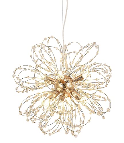 Modern Crystal Chandeliers For Dining Room, Sputnik Led Gold Pendant Light Fixture, Small Dandelion Lamp, Nordic Beaded Chandelier For Girl Bedroom Kitchen Island Farmhouse Foyer (D15.74” 8Lights) #TOP4