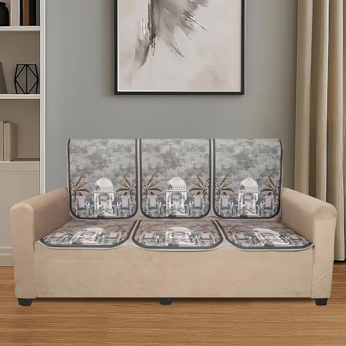 Image of Velvet Single Seater Sofa Cover with 2 Seat and Back Covers - Elephant Dome Design - Washable Fabric - Stylish Sofa Cover for Modern Living Room (Brown, 1 Seater Without Arm Covers)