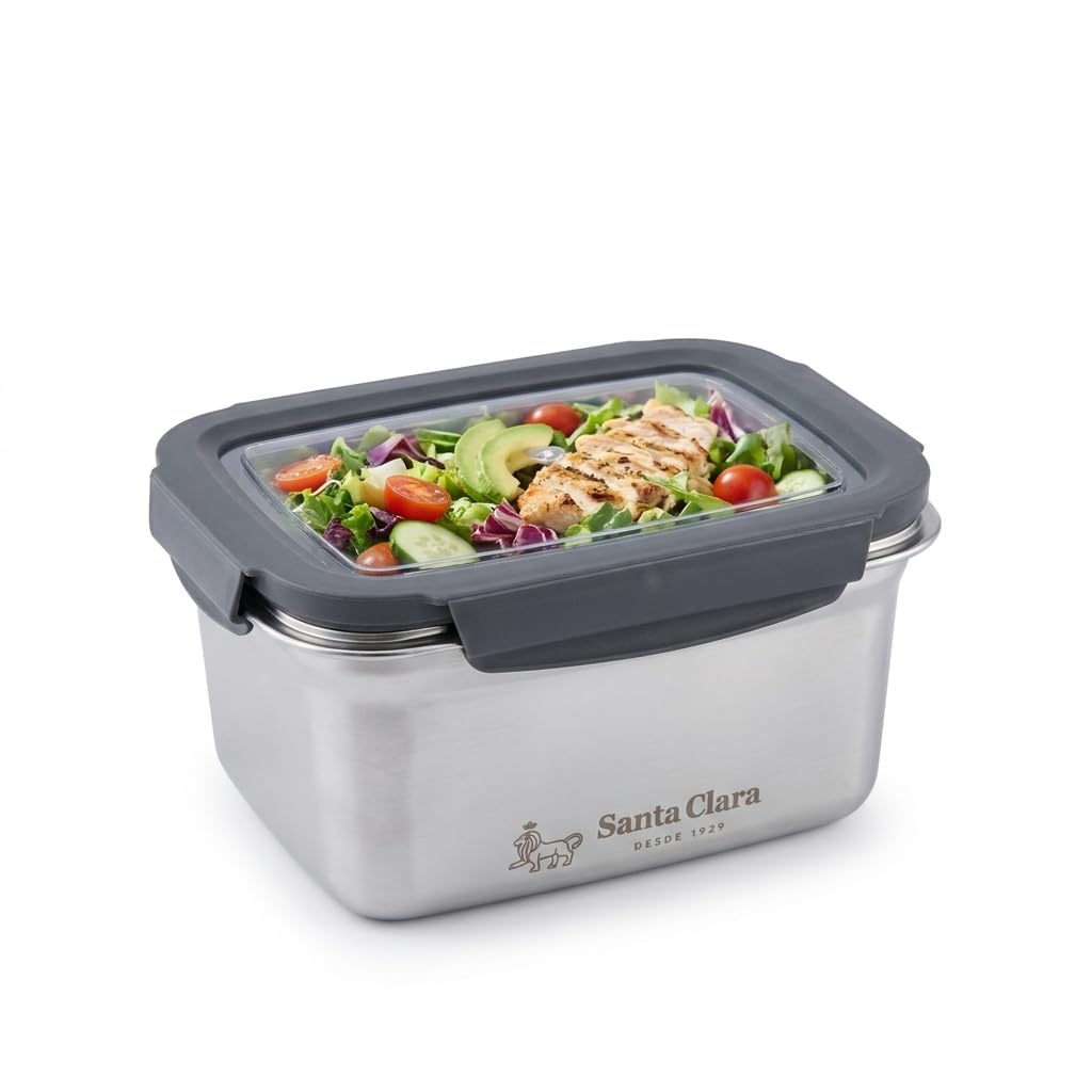 INDE SANTA CLARA | Fiambrera de Acero Inoxidable 0.6L Hermética para Microondas, Tapa Plástica con 4 Cierres, Apta para Horno, Tupper Acero Inoxidable, Bento Box, Termo Comida — view 8