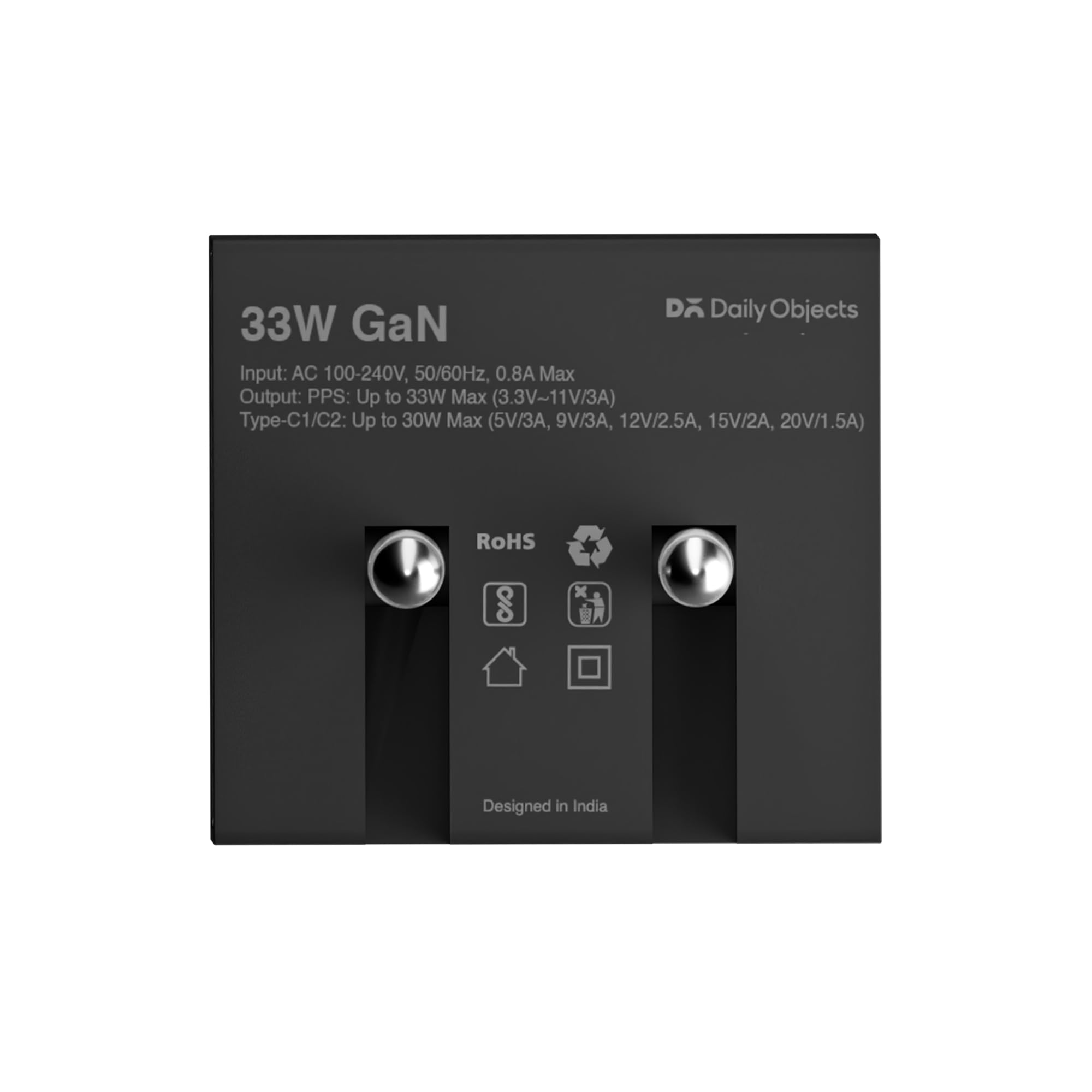 DailyObjects POP 33W Wall Charger Adapter with Foldable Pins|USB-C Dual Port Power Output|Fast Charging|GaN5 Tech|Support iphone 12 13 14 15 16 pro Max, Android,ipad,samsung,oneplus|Lightweight- Black — Amazon image 9