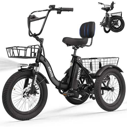 T300 Adult Electric Trike Bike 1200W High-Power Motor & 624Wh Removable Battery 18x3.0 Fat Tire Foldable 3-Wheel E-Bike Step-Thru Design, Up to 65 Miles, 18MPH Assisted Pedalling Black