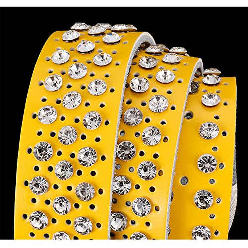 Rhinestone Belt for Women Men, Western Belts Cowgirl Cowboy Punk Studded Leather Belt for Jeans Dresses Pants,Yellow,105CM/31.5''3