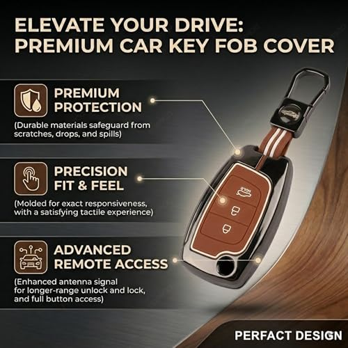 Image of Coll of Fest Premium Metal Silicone Brown Key Cover Compatible with Hyundai i20 N Line | Hyundai Verna 2024 | Hyundai Verna 2023 | N6 Car | 3 Button Flip Smart Key Glow in the Dark