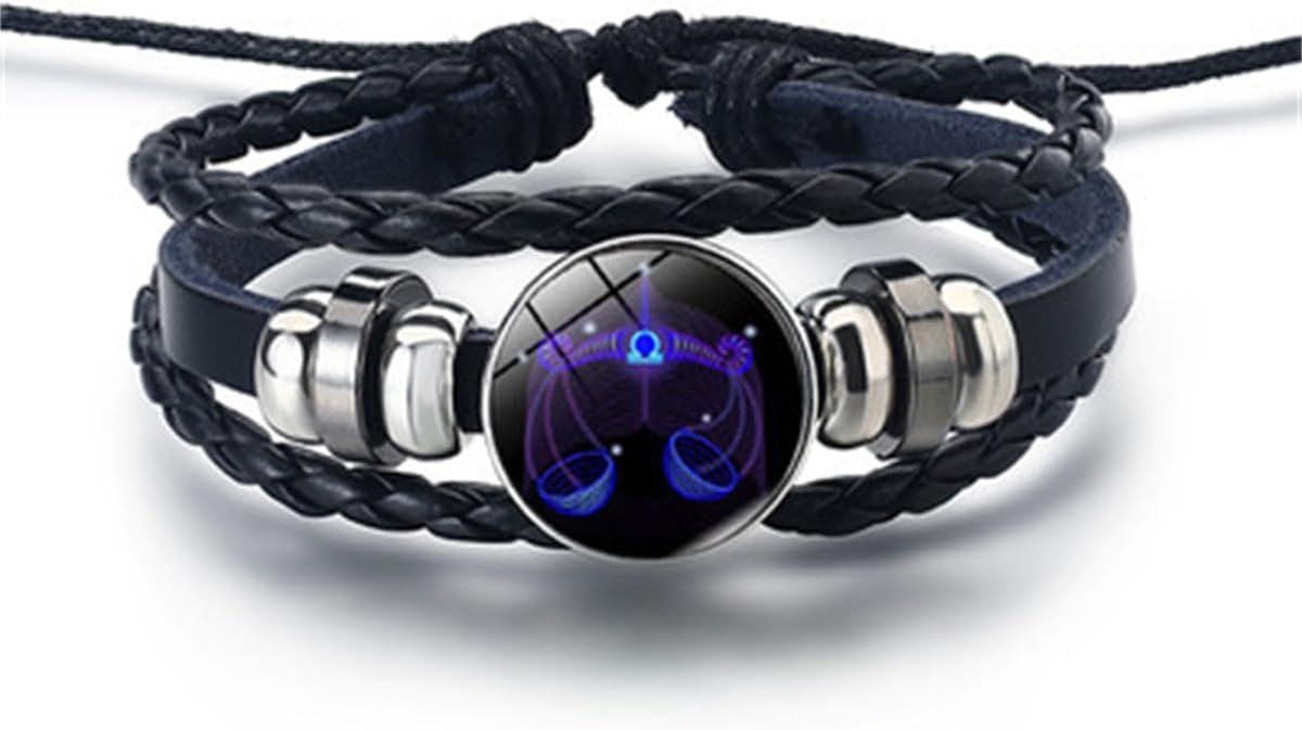 Black Twelve Zodiac Spirit Leather Bracelet - Adjustable Zodiac Jewelry Accessory for Enthusiasts