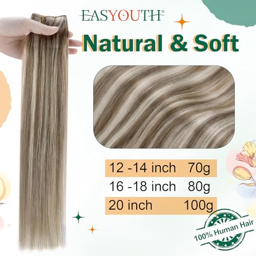 Easyouth Human Hair Wire Extensions Highlight Blonde Invisible Wire Human Hair Extension 20Inch One Piece Fish Line Hair Extensions Brown Mixed Blonde for Women 100g #8P60 - Image 2