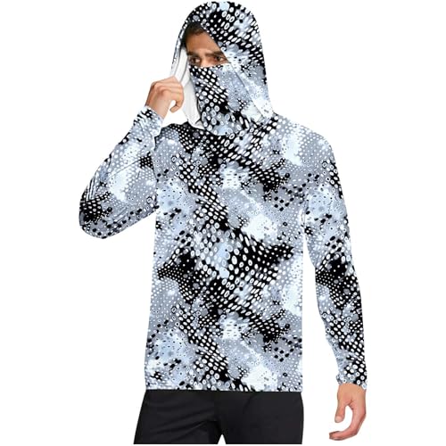 Long Sleeve Sun Shirt Men UPF 50+ Rash Guard Cooling Fishing Blouses with Mask Casual Summer Lightweight Hiking Hoodies