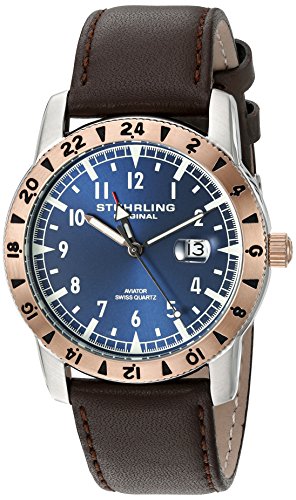 Stuhrling Original Men's 'Aviator' Swiss Quartz Stainless Steel and Brown Leather Casual Watch (Model: 818C.03)