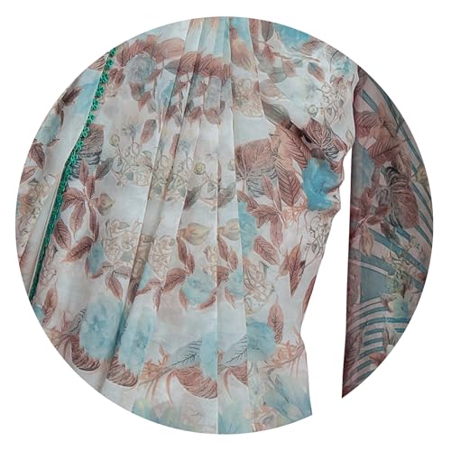 Image of MIRCHI FASHION Saree for Woman Georgette Floral and Leaf Printed | Elegant Farewell and Ceremonial Women's Sari with Blouse Piece