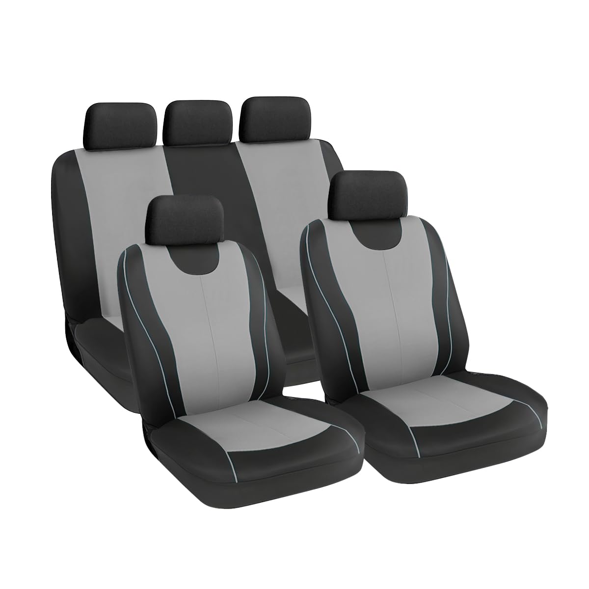 5PCS Car Seat Covers Full Set, Polyester Front Bucket Seat Protectors with Split Bench Back Seat Covers, Breathable Premium Seat Cushions, Auto Accessories Universal for Trucks, SUV, Car (Gray/5PCS)