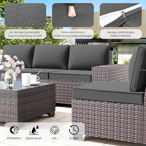 Image of 9 PCS Outdoor Patio Furniture Set,Outdoor Sectional Furniture All Weather PE Rattan Wicker Patio Conversation Set,Swivel Rocking Chairs Set,Grey
