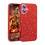 MATEPROX Compatible with iPhone 16 Plus Case, Glitter Bling 3-Layer Shockproof Anti-Scratch Cover 6.7'' for Girls Women,Trendy Sparkle Protective Christmas Cases for iPhone16 Plus-Red