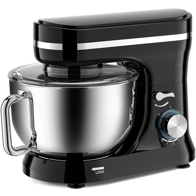 Mezcladora Eléctrica de Alimentos, Máquina de Mezcla de Cocina de 4.7L y 8 Velocidades con Gancho para Masa, Batidora de Pie de 1000W para Amasar Masa, Batir Crema y Hornear