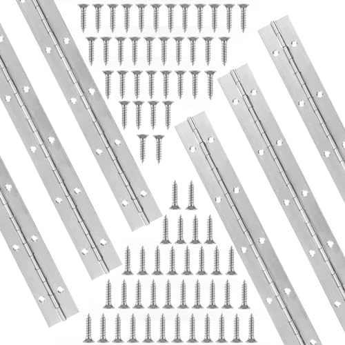 LOPYXBR 6 Stück Klavierband Edelstahl 30cm Scharniere Schwerlast Klavierscharnier mit Löchern und 72 Schrauben Scharnier Edelstahl Klavierband Scharnier für Klaviere Türen Fenster Schränke