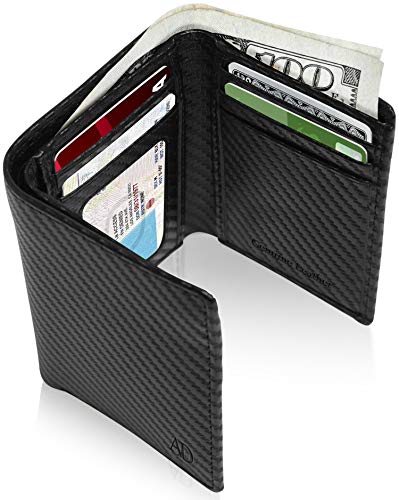 Image of Trifold Wallets for Men - Slim RFID Blocking Wallet for Securing Personal Data - Front Pocket Friendly Genuine Leather Wallet - Mens Wallets Trifold with ID Window - Tri Fold Wallet Gifts for Men