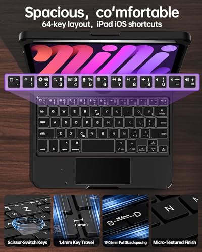 Image of Intermerge Case with Keyboard for iPad mini 7 (A17 Pro, 2024) & Mini 6 (2021) 8.3 inch - 360 Swivel Multi-Touch Trackpad, 7-Color RGB Backlit Keys, Pencil Holder, Power Indicator-Solid Black