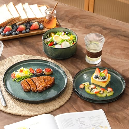 Image of vancasso Starry Plates and Bowls Sets,12 Pieces Green Dinnerware Sets for Kitchen,Modern Stoneware Dishes Set for 4,Dishwasher and Microwave Safe