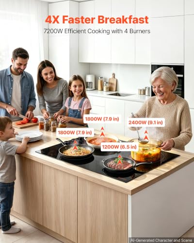 Image of VEVOR Electric Cooktop 30inch 4 Burners Stove Top 7200W 220V No Plug