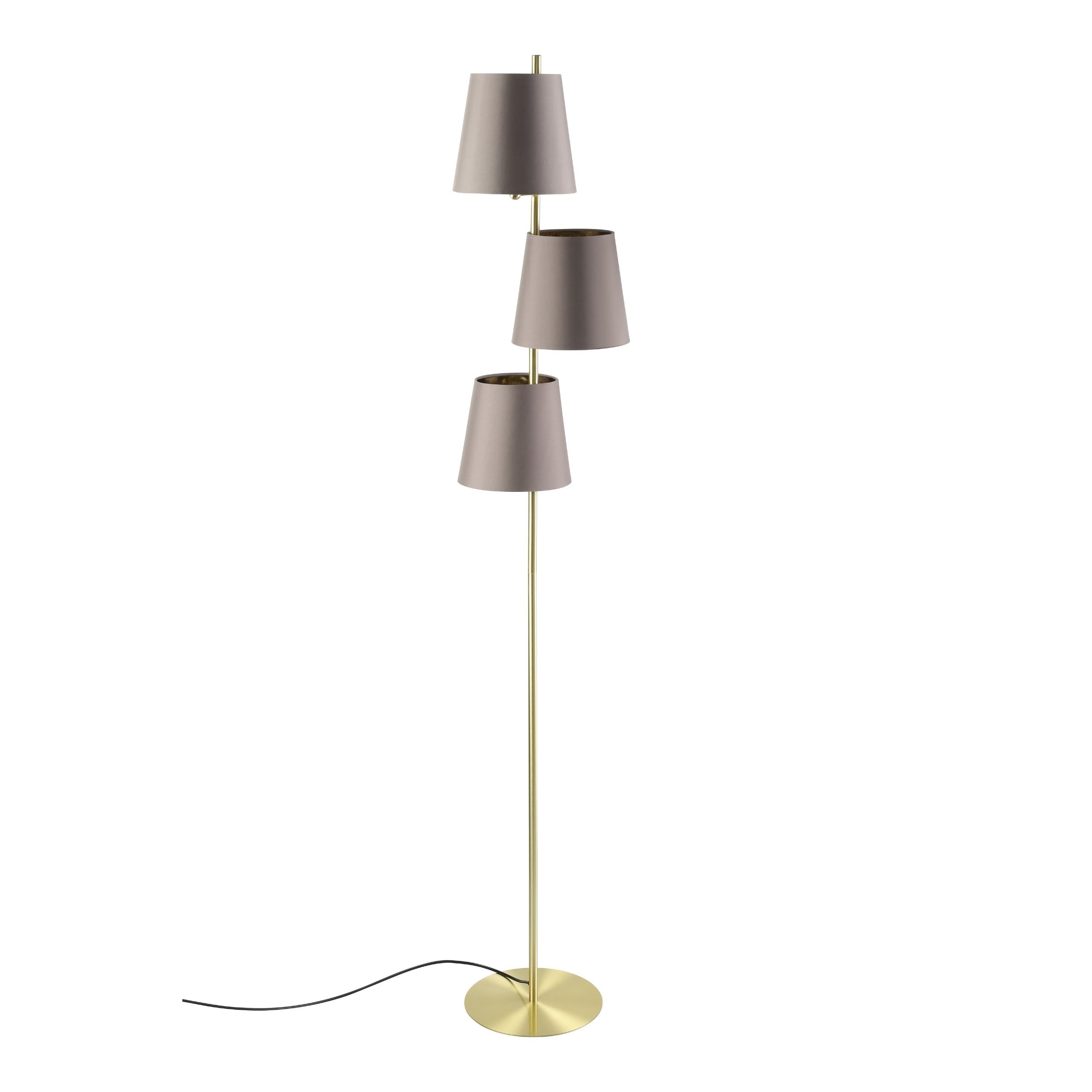 Eglo Floor lamp Almeida 2, Living Room Lighting with 3 Shades, Vintage floorlamp, Standing Light Fixture, Metal Brass, Cappuccino Textile, E27 Socket