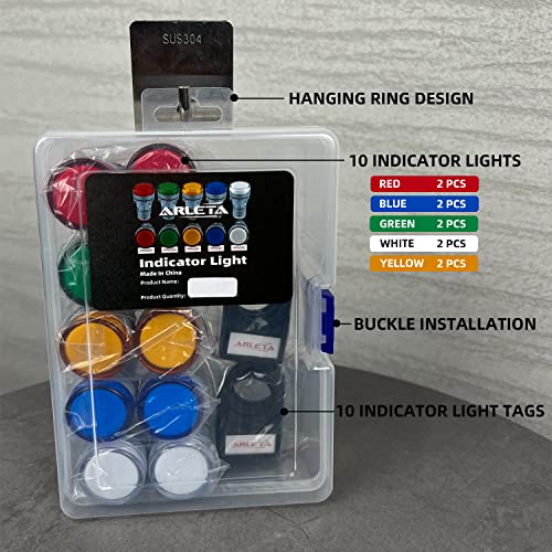 Arleta 10Pcs Energy Saving Led Indicator Light Voltage 12V/24V/110V/120V Current 20Ma Mounting Hole Size 22Mm(7/8 Inch) Green Yellow Red Blue White #TOP1