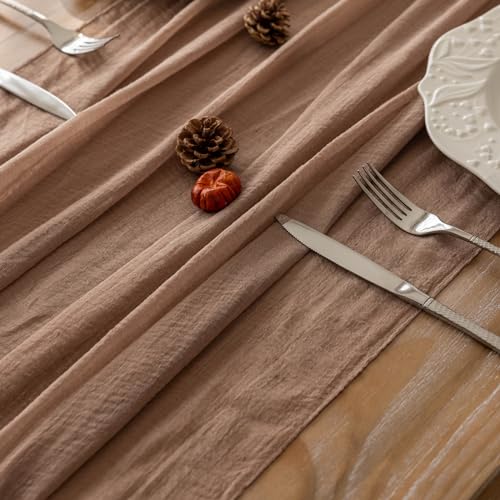 Keketoarrange Cheesecloth Table Runner Nude Gauze Rustic Boho Coffee Cheese Cloth 120 Inch 10 FT for Wedding Baby Shower Bridal Shower Birthday Party Long Sheer Farmhouse Home Decorations - 5