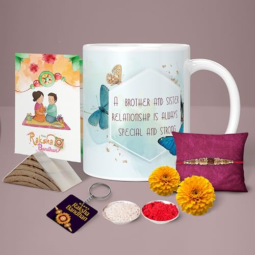 Image of Raksha Bandhan Gifts Printed Mug with Keychain Best Rakhi Combo Gift for Brother & Sister Rakshabandhan Return Gifts for Sister White 350ml Coffee Mug(Pack of 5)(Combo Set)(RMCKRCG1008)