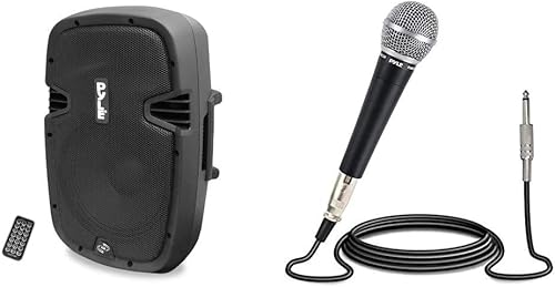 Pyle Sistema Bluetooth de altavoz PA activo alimentado - Altavoz de monitor de subwoofer de graves de 10 pulgadas y micrófono de mano vocal