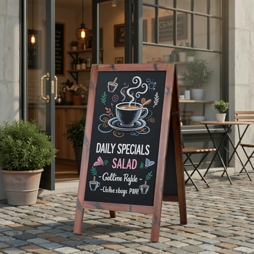 VOWNER Chalk Board Sign Board - Large 40×20” Magnetic Chalkboard Sign, Double-Sided Sandwich Board Outdoor, A Frame Blackboard for Cafés, Restaurant, Weddings, Rustic Brown