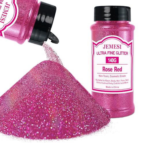 Purpurina Holográfica Ultrafina Rosa Roja de 140g, Purpurina Cosmética Iridiscente para Cabello, Rostro, Cuerpo, Uñas y Maquillaje Navideño. Ideal para resina, vidrio y manualidades.