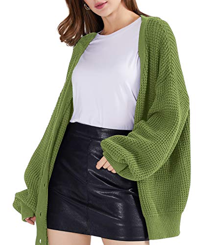 Image of QUALFORT Women's Oversized 100% Cotton Cardigan Sweater | Long Sleeve V Neck Button Down Open Front Knit Outerwear