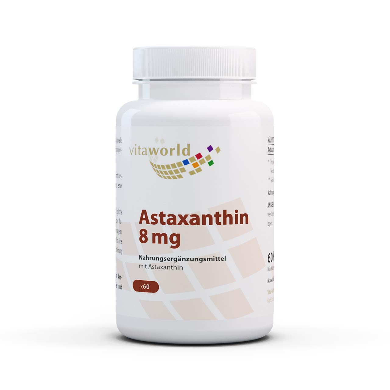 Vita World Pack de 3 Astaxanthine 8mg 3 x 60 Capsules végétales sans additifs 100% naturel de Haematococcus pluvialis Made in Germany