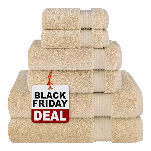 Image of Cotton Paradise 6 Piece Towel Set, 100% Cotton Soft Absorbent Turkish Towels for Bathroom, 2 Bath Towels 2 Hand Towels 2 Washcloths, Beige Towel Set