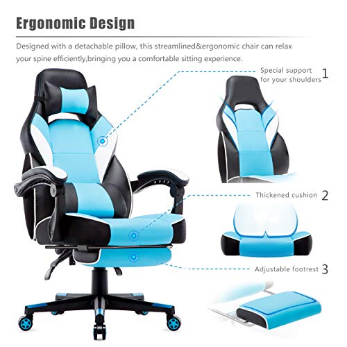 IntimaTe-WM-Heart-Silla-Gaming-con-Respaldo-Alto-Silla-Ergonomica-de-Juego-Silla-Giratoria-Almohadillas-y-Reposapies-Azul