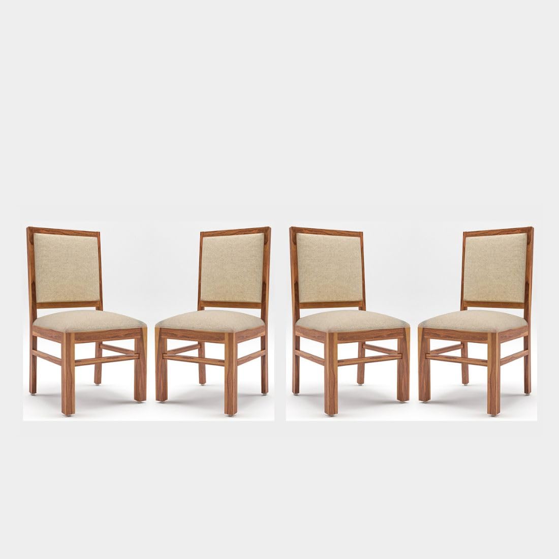 HANDWOOD FURNITURE Modern Home Furniture | Solid Wood Dining Chair Set of 4 | Study | Home & Office Chair |Honey Finish with Cream Cushions | Pre Assembled (Ready to Use)