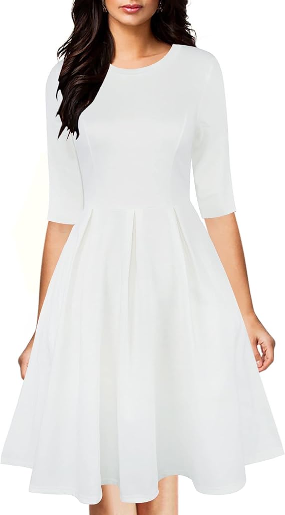 oxiuly Women's Vintage Half Sleeve O-Neck Contrast Casual Pockets Party Swing Dress OX253