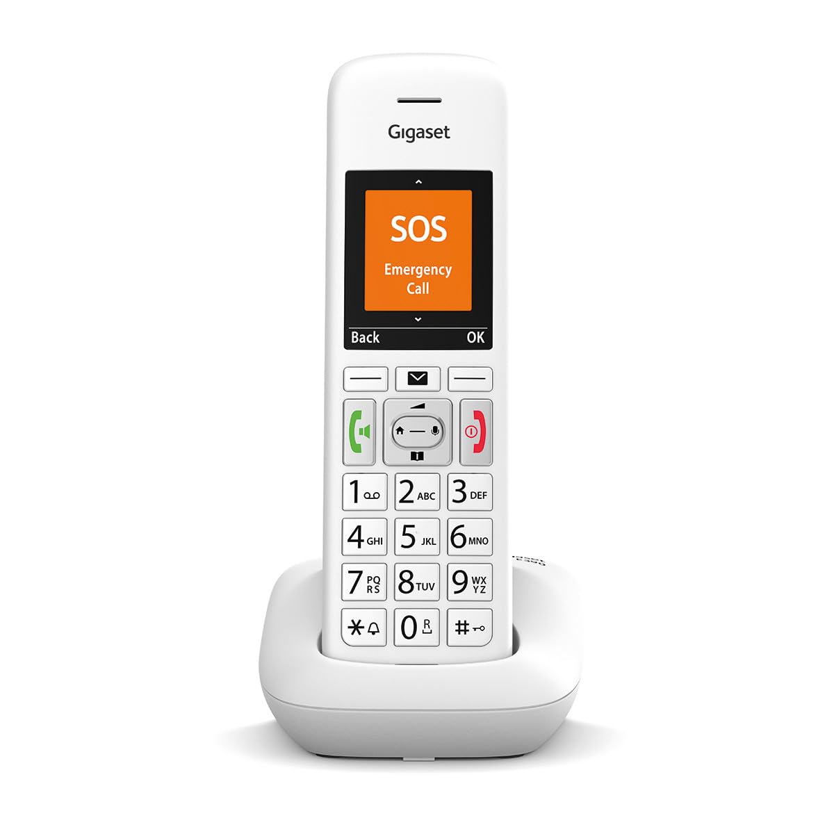 Gigaset E390 int., telefon seniorów z dużymi przyciskami, biały