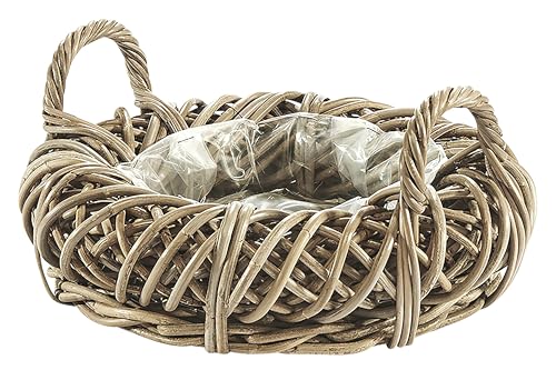 Kobolo Pflanzschale Rattan Kubu Grey, Ø40 cm, Korb in Kranzform mit Folie ausgekleidet, runder Pflanzkorb im Landhausstil für den Innen- und geschützten Außenbereich