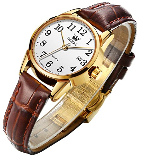 OLEVS Women Watches White Dial Brown Leather Dress Ladies for Female Analog Quartz Wrist Watch with Date Waterproof Classic Casual -  YPF-S-LP5566-ZJB