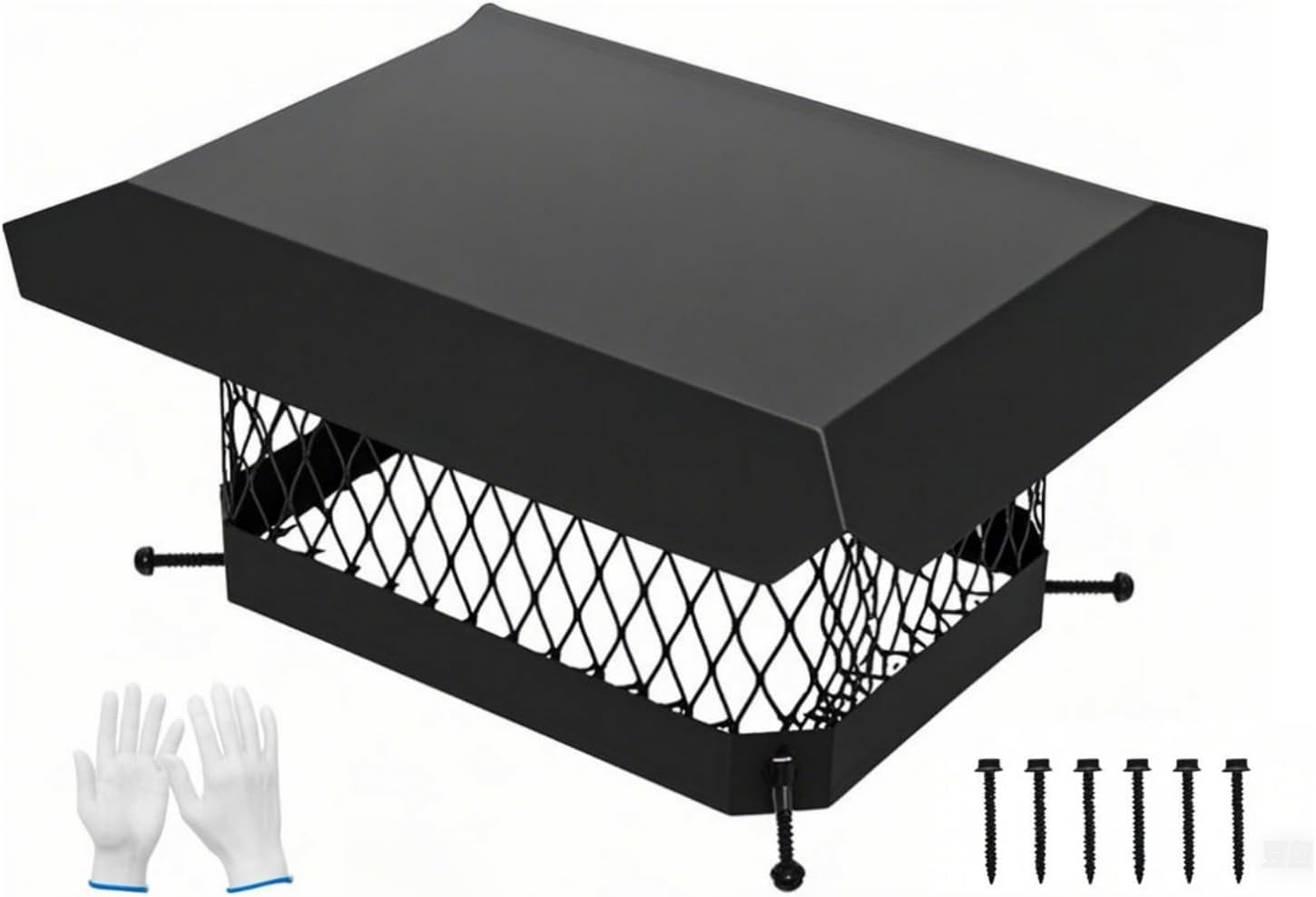 G GOOD GAIN Chimney Cap - 9 x 13 inch Chimney Cover for Outside Galvanized Steel | Fireplace Rain Caps with Hood Plate | Chimney Flue Cover Fits Existing Tiles with Adjustable Metal Screws & Gloves 9” x 13“