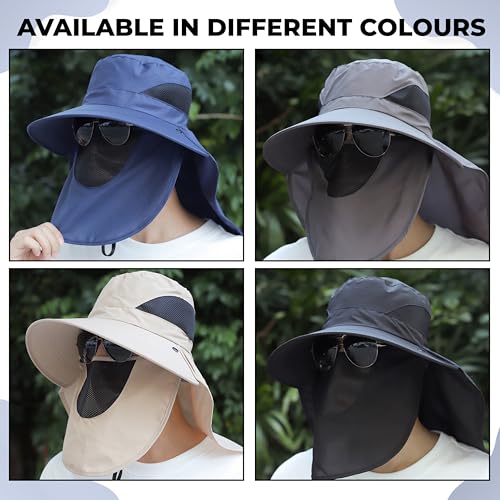 Image of Kraptick Headwear Hats - Lightweight Sun Hat with Detachable Face Cover Foldable Boonie Cap for Travel, UV Protection Summer Cap & Chin Strap with Adjustable Toggle for Secure Fit (DMUG893-A-VV)