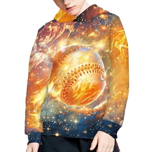 Golden Galaxy Hoodies for Kids 3D Baseball Plush Inside Sweatshirts 7-15 Years Boys Girls Pullover with Pocket