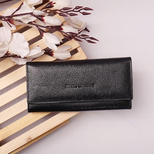 Image of HAYES LONDON Ladies Purse, Pure Leather Wallet, RFID Blocking Bi-Fold Clutch (Verve Black)