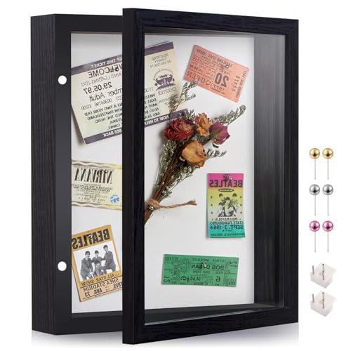 SPESFUTA 8x10 Deep Shadow Box Picture Frame Display Case with Linen Back and Stand,Real Glass Black Shadow Memory Box Frame 8x10 for Flower Baby Pet Wedding Photo Art Craft Memorial Wall Decor Gift
