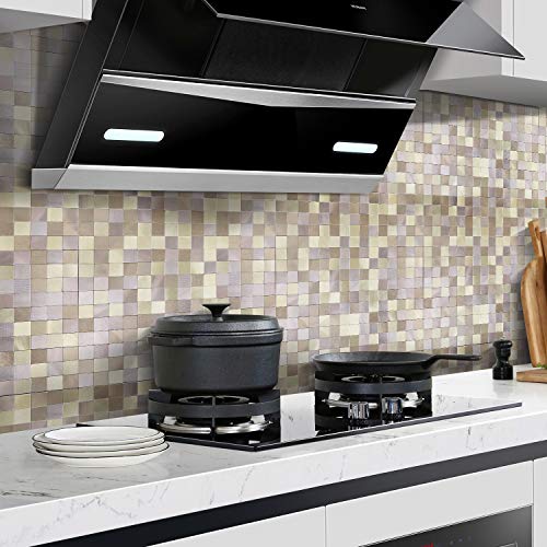 HomeyMosaic Peel and Stick Tile Backsplash for Kitchen,12"x12" Aluminum Surface 3D Wall Sticker Plaid(5 Sheets,Gradient Champagne Gold) - Thumbnail 4