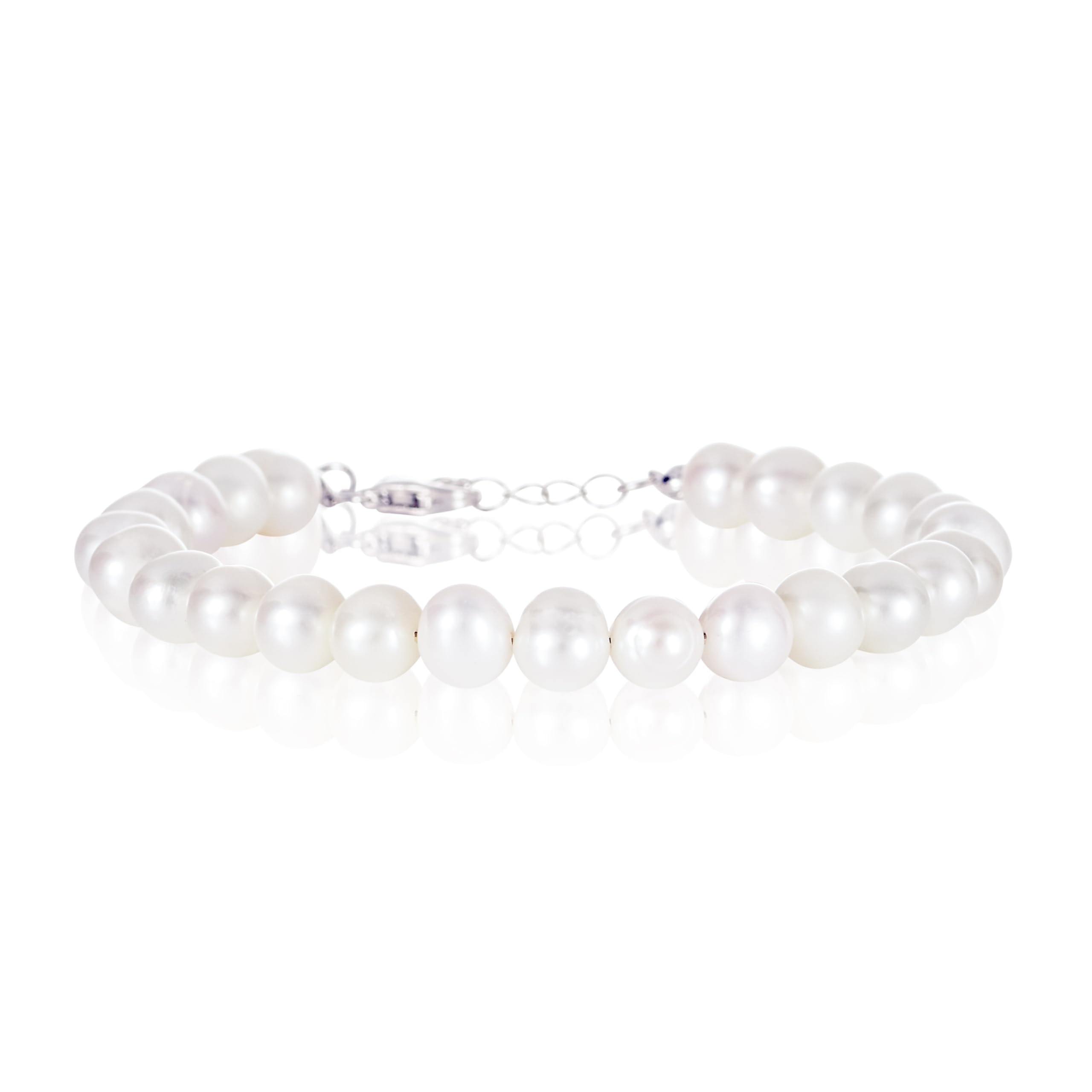 namana 925 Sterling Silber Süßwasserperlen-Armband für Damen und Mädchen, Silber-Perlenarmbänder für Frauen mit 7 mm runden natürlichen Zuchtperlen, Perlenschmuck mit Schmuckgeschenkbox
