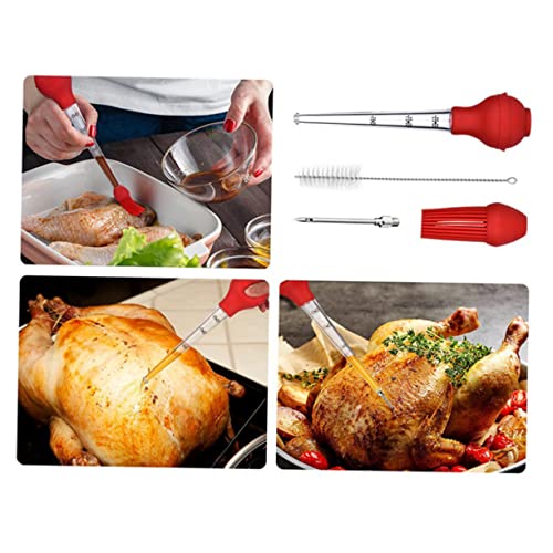 GRIRIW 4-pc Turkey Baster Set Baster Brush Injector Cleaning Brush Silicone Bulb Seasoning Injector Barbecue Tool