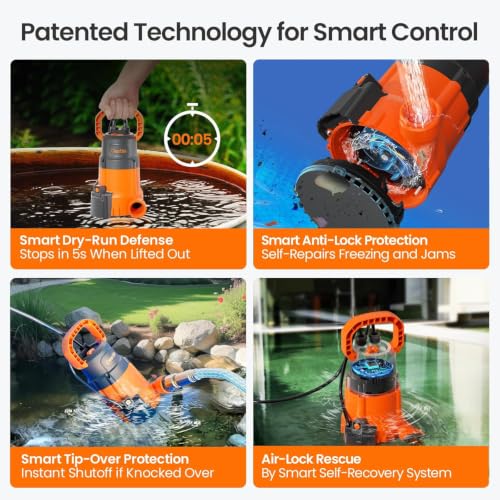 Image of 1 /4 HP Submersible Utility Water Pump with 25' Drain Hose, 2160 GPH High Flow, Portable Sump Pump with Auto Water Sensor for Pool, Flooded Basement, Hot Tub, Pond Draining