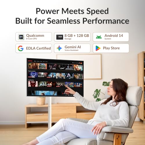 Image of 32 Inch Smart Portable TV on Wheels, Android 14 EDLA Certified | 8GB RAM 128GB Storage, 13MP Camera & Dual Mics, 13H Battery, Wi-Fi /HDMI, Smart Display for Home Office & Remote Work